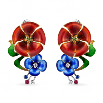 GOLD EARRINGS WITH HOT ENAMEL, SILVER, SAPPHIRE, YELLOW SAPPHIRE, RUBIES AND DIAMONDS — С2357